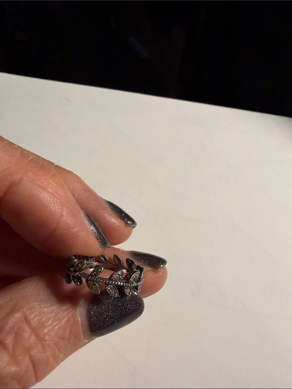 Leaf Vine Band Ring in Blackened Silver - Women Jewelry